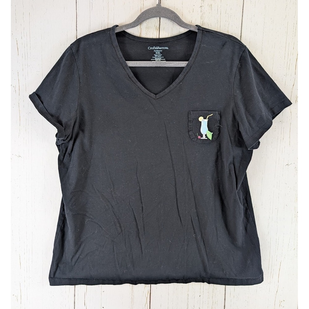 Croft Barrow Intimates Plus Size XXL Womens Black Logo‎ Short Sleeve Top